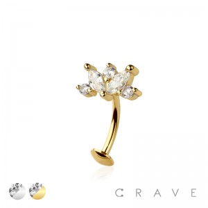 MULTI CZ MARQUISE FLOWER TOP 316L SURGICAL STEEL THREADLESS FLOATING BELLY BUTTON RING